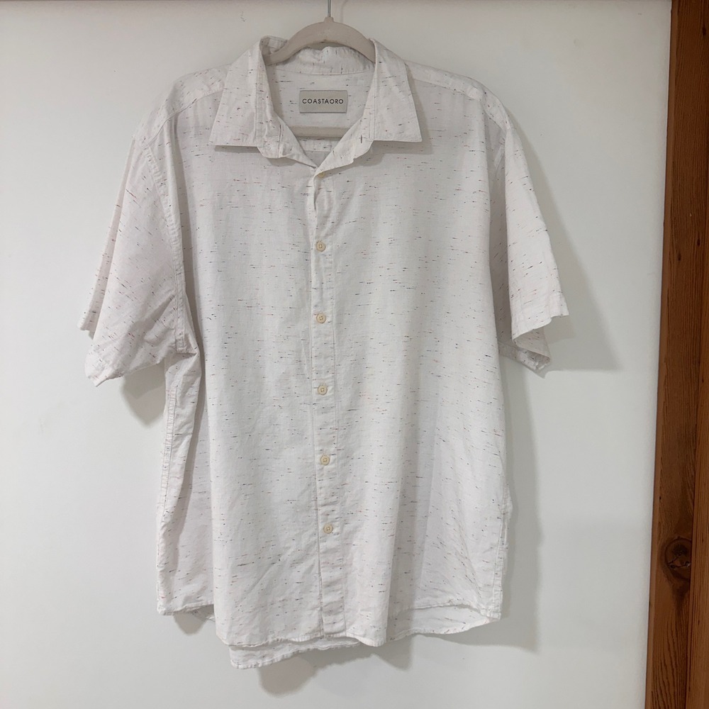 CoastAoro Speckled Button Down Shirt Mens XL White Short Sleeve Cotton | Coastal